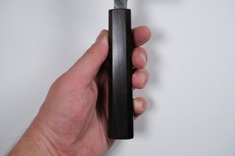 Hatsukokoro Kurogane Aogami #2 Santoku - Kurouchi 165mm - Abanoz