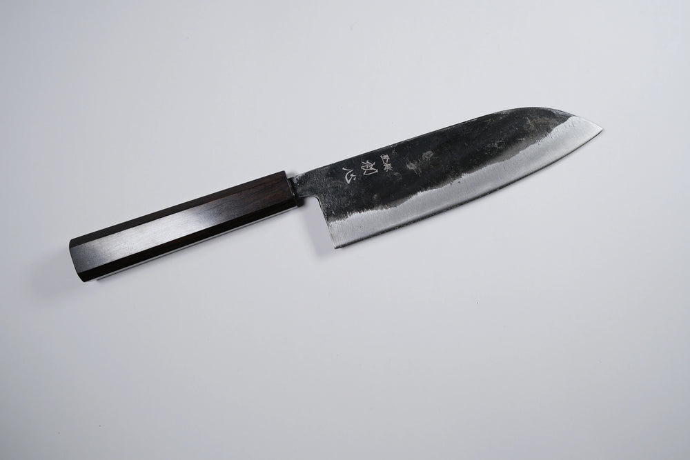 Hatsukokoro Kurogane Aogami #2 Santoku - Kurouchi 165mm - Abanoz