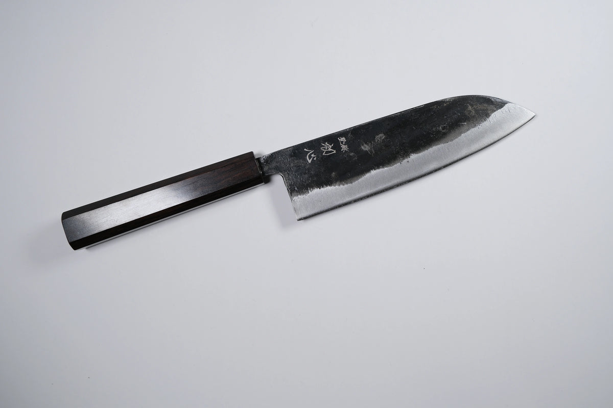 Hatsukokoro Kurogane Aogami #2 Santoku - Kurouchi 165mm - Abanoz