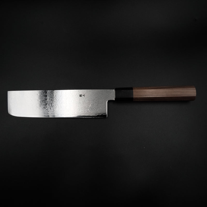 Yoshihiro Ginsan Nakiri 180mm, ceviz sekizgen wa saplı Japon sebze bıçağı, yandan tam boy görünüm