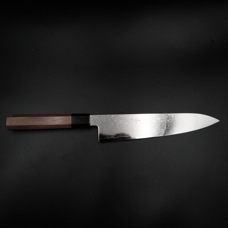 Yoshihiro Ginsan Gyuto 210mm, suminagashi damascus gövde ve manda boynuzu bilezik