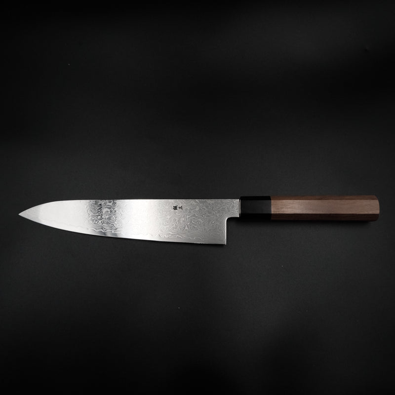 Yoshihiro Ginsan Gyuto 210mm, ceviz sekizgen wa saplı Japon şef bıçağı, yandan tam boy görünüm