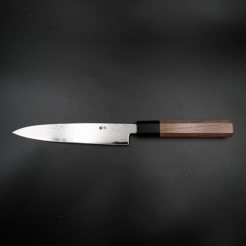 Yoshihiro Ginsan Petty 150mm, ceviz sekizgen wa saplı Japon petty bıçağı, yandan tam boy görünüm