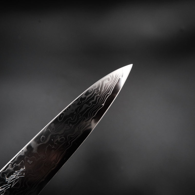 Yoshihiro Ginsan Petty 150mm bıçak ucu ve suminagashi desen detayı