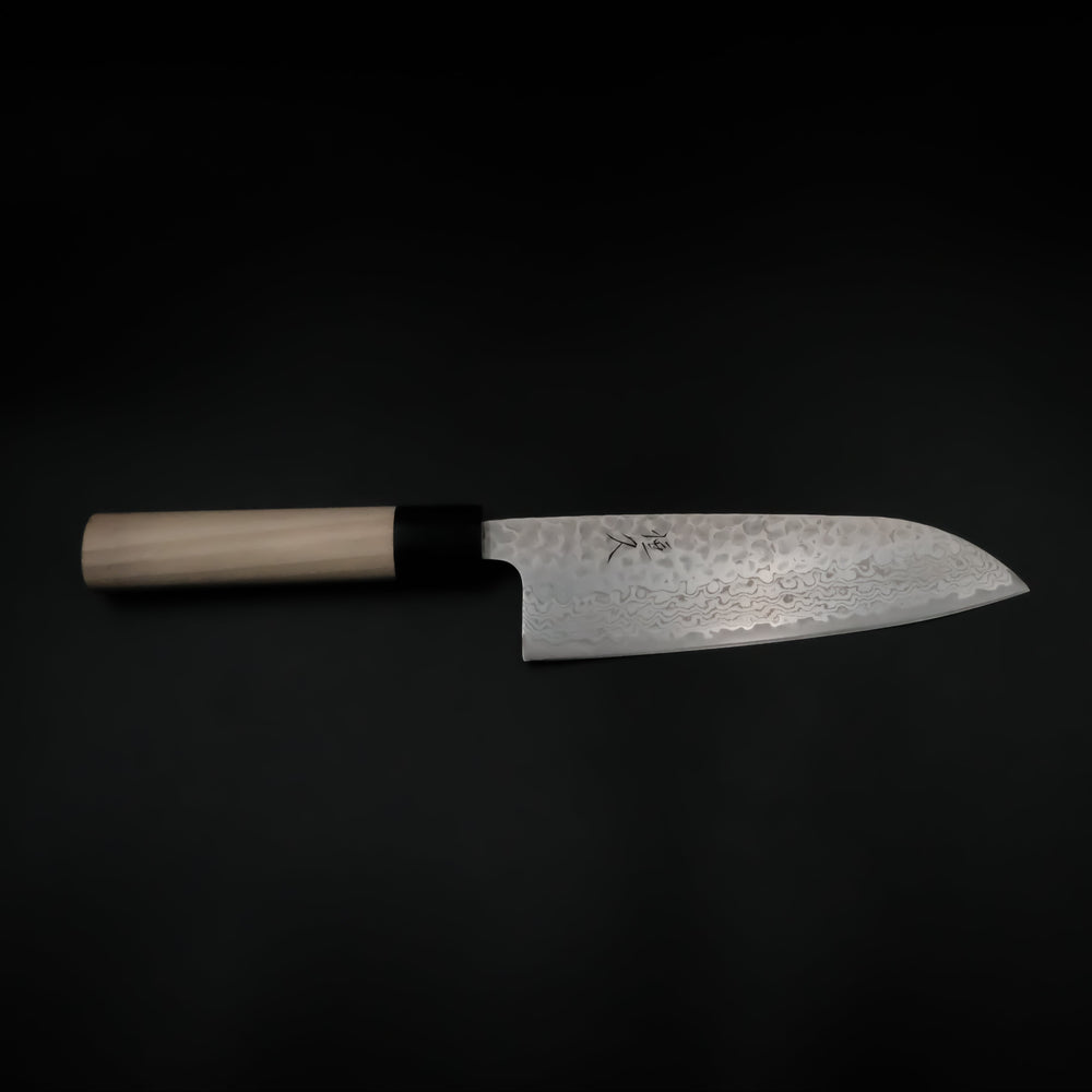 Tsunehisa Ginsan Santoku - Tsuchime Damascus 165mm (Siyah Bilezik)