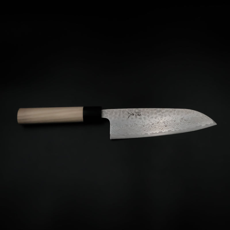 Tsunehisa Ginsan Santoku - Tsuchime Damascus 165mm (Siyah Bilezik)