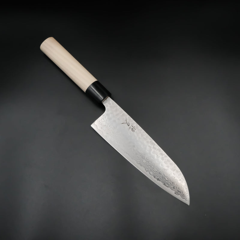 Tsunehisa Ginsan Santoku - Tsuchime Damascus 165mm (Siyah Bilezik)