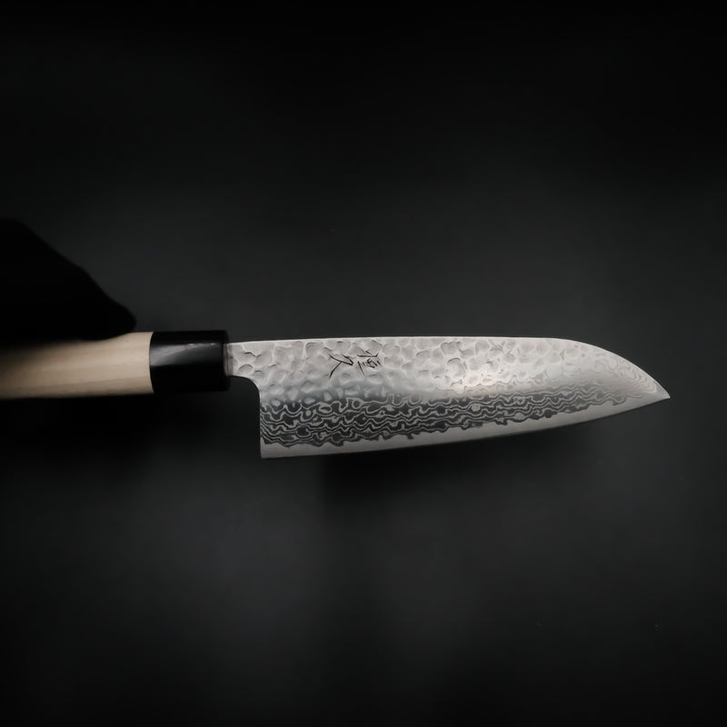 Tsunehisa Ginsan Santoku - Tsuchime Damascus 165mm (Siyah Bilezik)