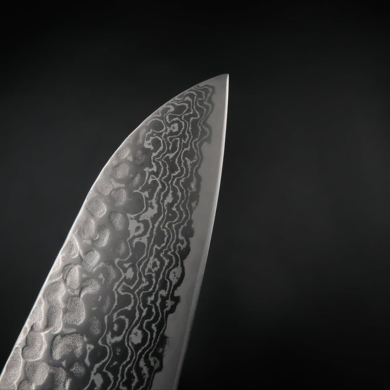 Tsunehisa Ginsan Santoku - Tsuchime Damascus 165mm (Siyah Bilezik)