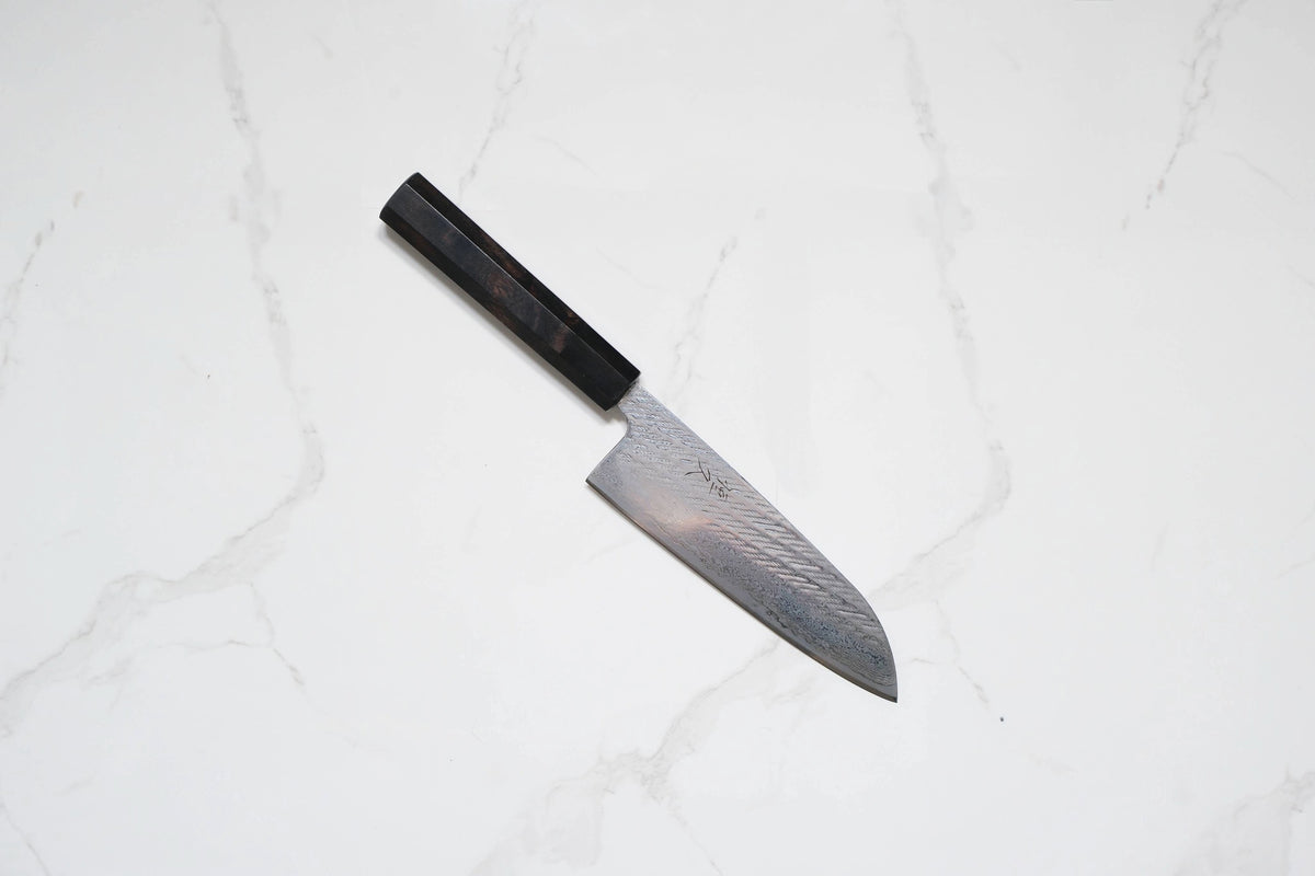 Tsunehisa Ginsan Santoku - Nawame Damascus 165mm