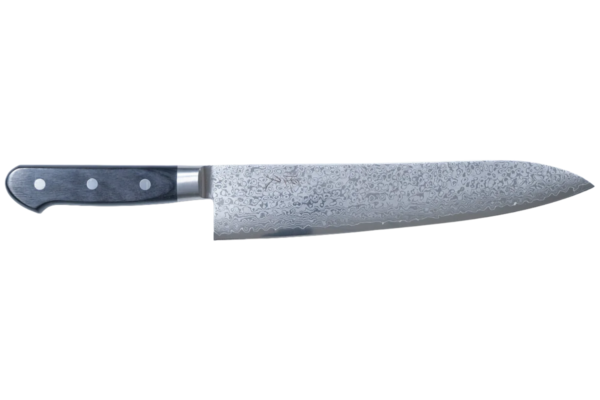 Tsunehisa VG-10 Gyuto - Damascus 240mm bıçak anatomisi: ağız, sırt, sap ve tang bölümleri