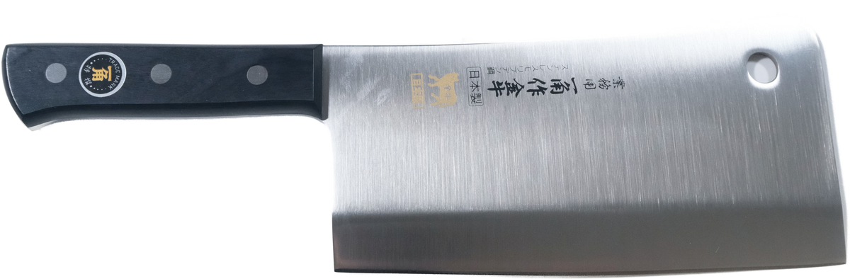AUS-8 Cleaver (Satır) - 210mm bıçak anatomisi: ağız, sırt, sap ve tang bölümleri