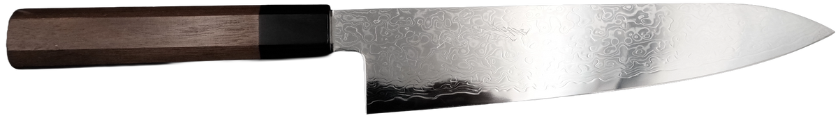 Yoshihiro Ginsan Gyuto 210mm - Suminagashi bıçak anatomisi: ağız, sırt, sap ve tang bölümleri