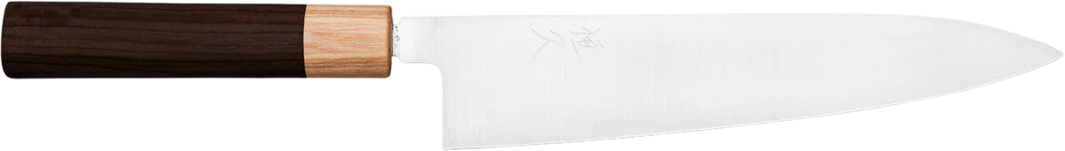 Tsunehisa VG-1 Gyuto - Tsuchime - Migaki 210mm bıçak anatomisi: ağız, sırt, sap ve tang bölümleri