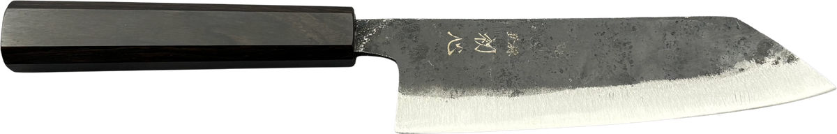 Hatsukokoro Aogami #2 Bunka - Kurouchi 165mm - Ebony bıçak anatomisi: ağız, sırt, sap ve tang bölümleri