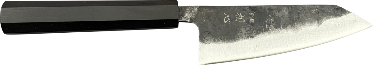 Hatsukokoro Aogami #2 Ko Bunka - Kurouchi 120mm - Ebony bıçak anatomisi: ağız, sırt, sap ve tang bölümleri