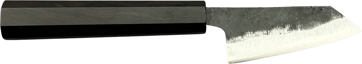 Hatsukokoro Aogami #2 Ko Bunka - Kurouchi 80mm - Ebony bıçak anatomisi: ağız, sırt, sap ve tang bölümleri