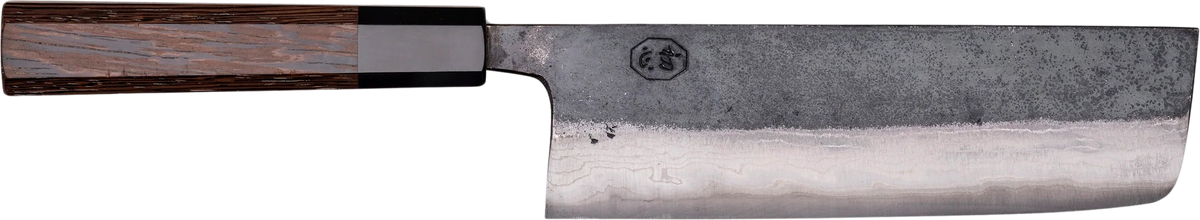 Hatsukokoro Aogami #2 Nakiri Kumokage - Damascus 165mm bıçak anatomisi: ağız, sırt, sap ve tang bölümleri