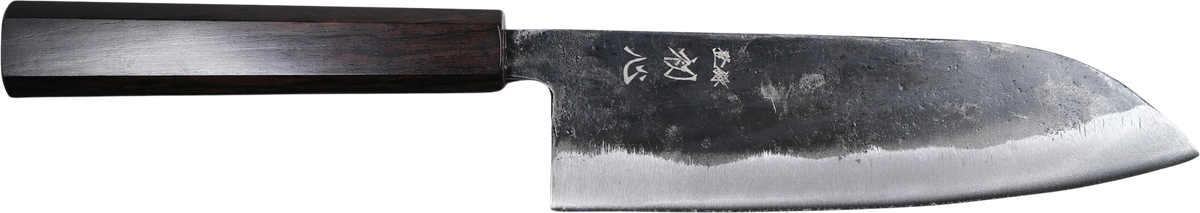 Hatsukokoro Kurogane Aogami #2 Santoku - Kurouchi 165mm - Abanoz bıçak anatomisi: ağız, sırt, sap ve tang bölümleri