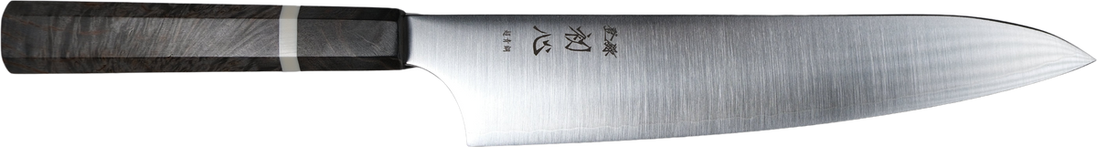 Hatsukokoro Aogami Super Gyuto - Migaki 210mm - Huş Ağacı bıçak anatomisi: ağız, sırt, sap ve tang bölümleri