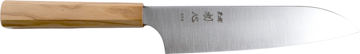 Hatsukokoro Aogami Super Santoku - Migaki 180mm - Zeytin Ağacı bıçak anatomisi: ağız, sırt, sap ve tang bölümleri