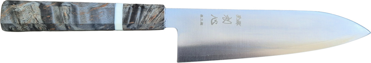 Hatsukokoro Ginsan Santoku - Migaki 180mm - Huş Ağacı bıçak anatomisi: ağız, sırt, sap ve tang bölümleri
