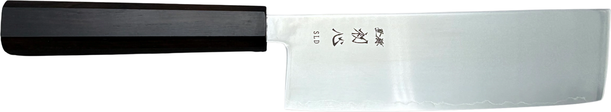 Hatsukokoro Hikari SLD Nakiri - Mirror 160mm bıçak anatomisi: ağız, sırt, sap ve tang bölümleri