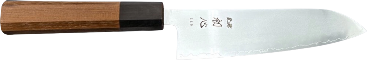 Hatsukokoro SLD Santoku - Mirror 170mm - Ceviz bıçak anatomisi: ağız, sırt, sap ve tang bölümleri