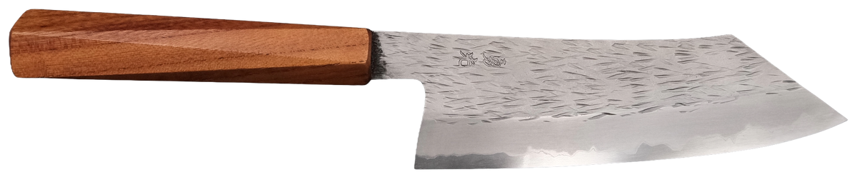 Isamitsu Shirogami #1 Kiritsuke 165mm - Sandblast x Uchigumori bıçak anatomisi: ağız, sırt, sap ve tang bölümleri