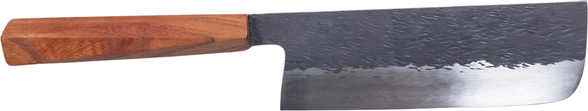 Isamitsu Shirogami #1 Nakiri - Kurouchi 165mm bıçak anatomisi: ağız, sırt, sap ve tang bölümleri
