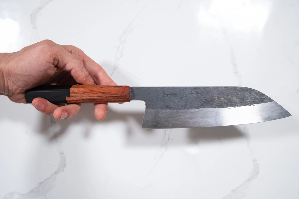Isamitsu White 1 Black Chisel Santoku 180mm