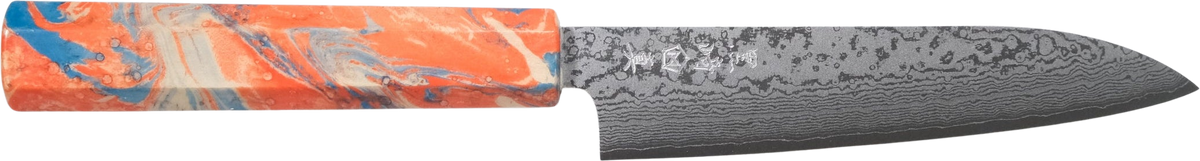 Makoto Kurosaki VG-7 Petty - Damascus 135mm (Marble) bıçak anatomisi: ağız, sırt, sap ve tang bölümleri