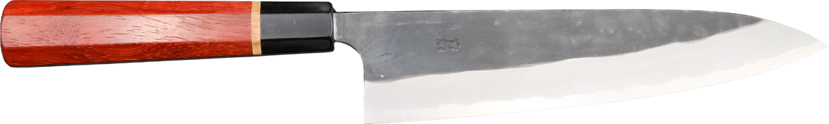 Nao Yamamoto Aogami #2 Gyuto 210mm - Kurouchi (Paduk Sap) bıçak anatomisi: ağız, sırt, sap ve tang bölümleri