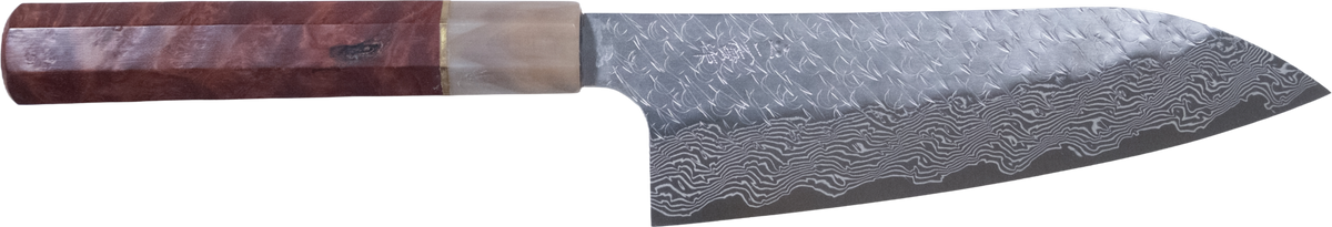 Nigara SG STRIX Bunka - Damascus 180mm bıçak anatomisi: ağız, sırt, sap ve tang bölümleri