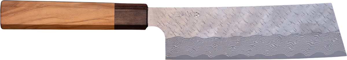 Nigara SG STRIX Nakiri - Damascus 180mm bıçak anatomisi: ağız, sırt, sap ve tang bölümleri