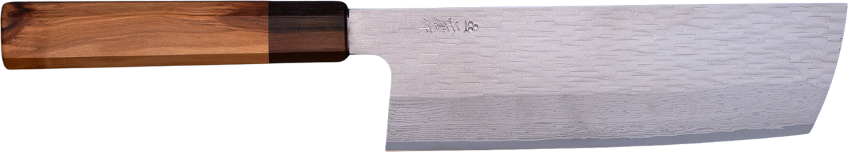 Nigara VG XEOS Nakiri - Damascus 165mm bıçak anatomisi: ağız, sırt, sap ve tang bölümleri