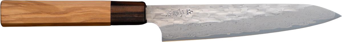 Nigara VG XEOS Petty - Damascus 150mm bıçak anatomisi: ağız, sırt, sap ve tang bölümleri