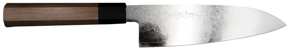 Yoshihiro Ginsan Santoku 180mm - Suminagashi bıçak anatomisi: ağız, sırt, sap ve tang bölümleri