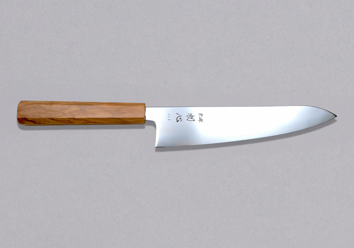 Hatsukokoro Hikari SLD Gyuto - Mirror 195mm - Olive Wood
