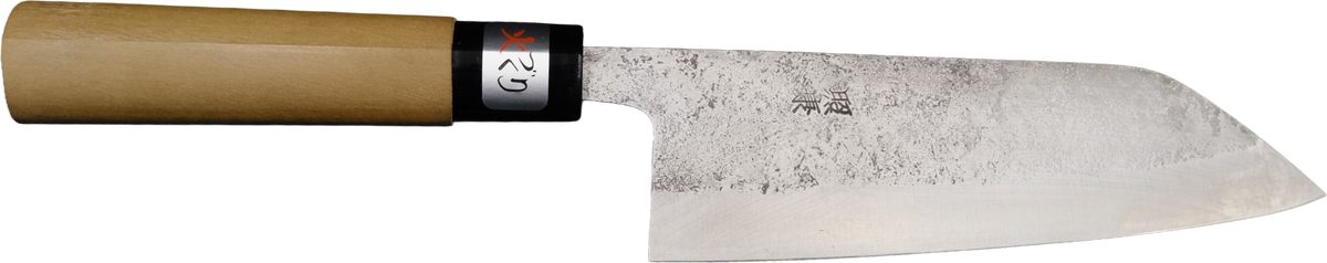 Teruyasu Fujiwara Shirogami #1 Santoku 165mm - Nashiji bıçak anatomisi: ağız, sırt, sap ve tang bölümleri