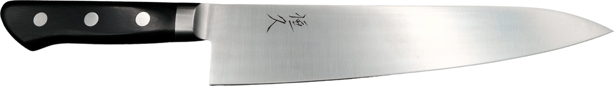 Tsunehisa AUS-8 Gyuto - 210mm bıçak anatomisi: ağız, sırt, sap ve tang bölümleri