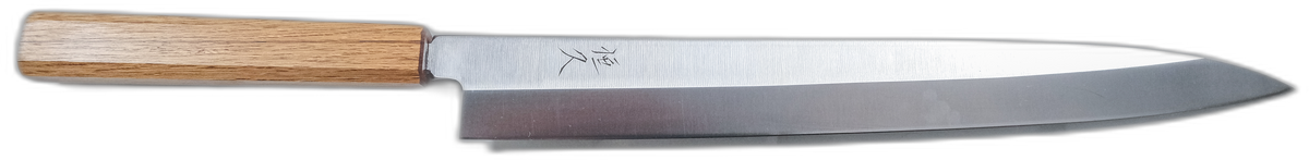 Tsunehisa AUS-8 Yanagiba - 300mm bıçak anatomisi: ağız, sırt, sap ve tang bölümleri