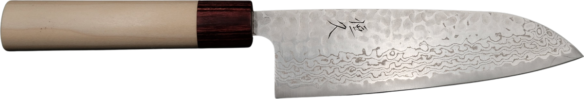 Tsunehisa Ginsan Santoku - Geppaku 165mm bıçak anatomisi: ağız, sırt, sap ve tang bölümleri