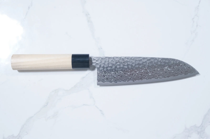 Tsunehisa Ginsan Santoku - Tsuchime Damascus 165mm (Siyah Bilezik)