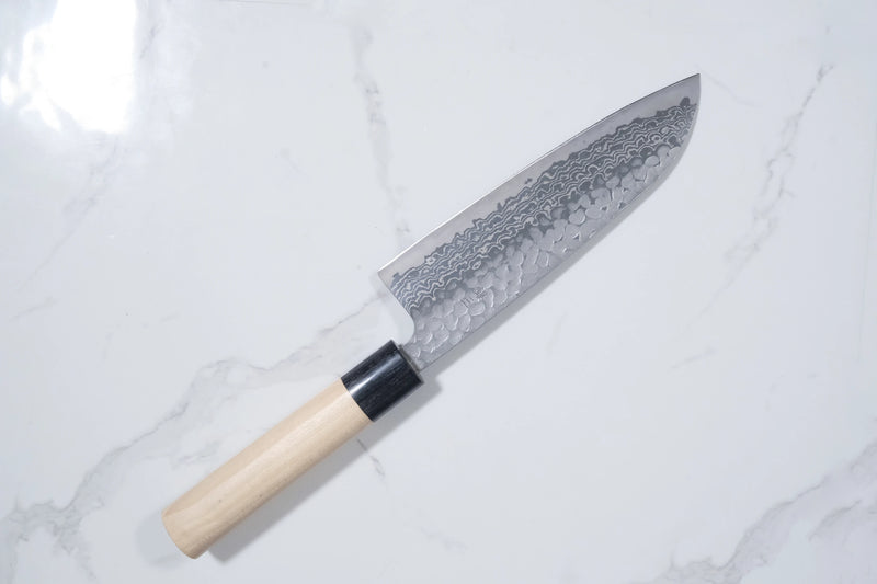 Tsunehisa Ginsan Santoku - Tsuchime Damascus 165mm (Siyah Bilezik)