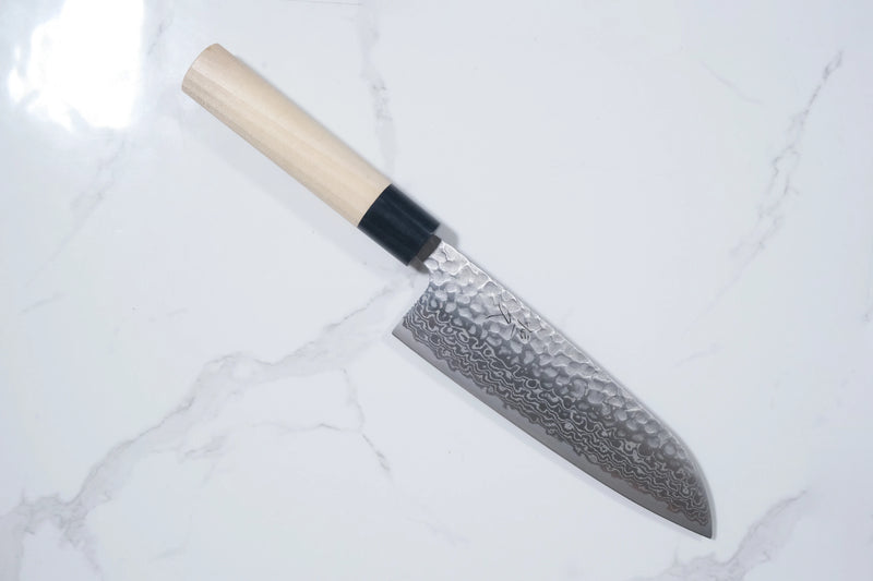 Tsunehisa Ginsan Santoku - Tsuchime Damascus 165mm (Siyah Bilezik)