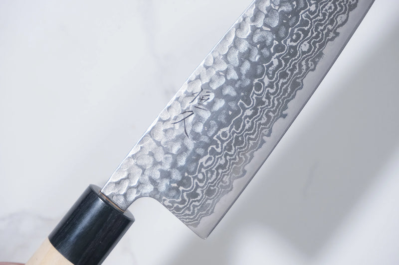 Tsunehisa Ginsan Santoku - Tsuchime Damascus 165mm (Siyah Bilezik)