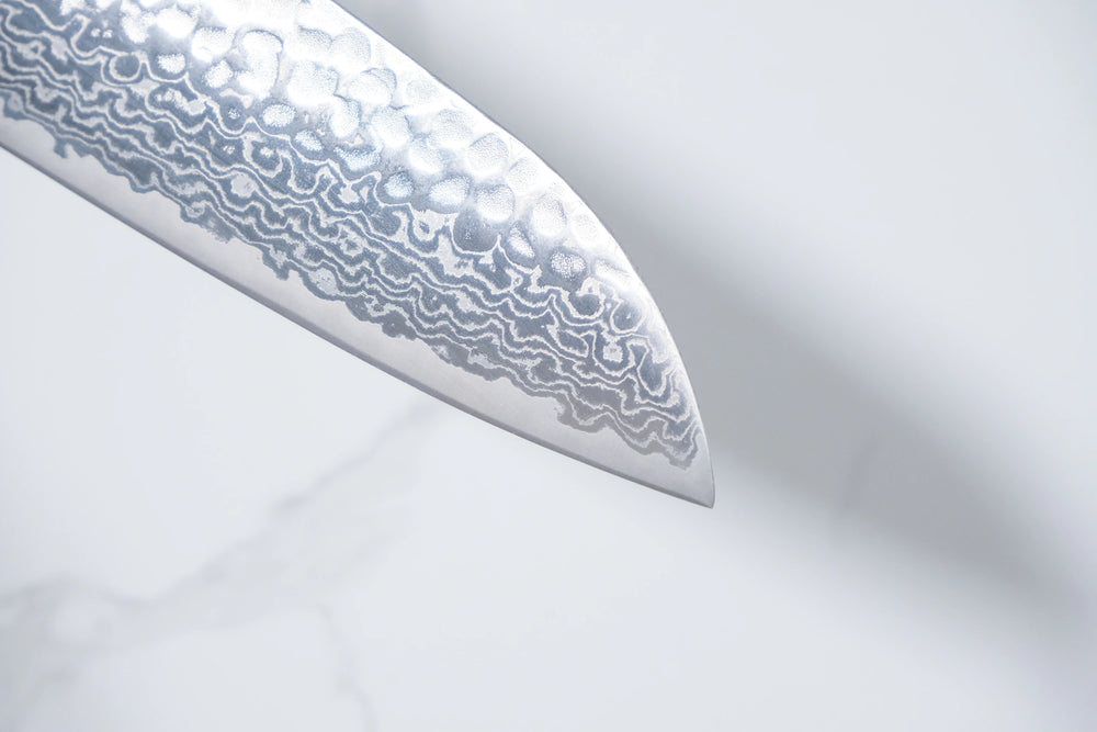 Tsunehisa Ginsan Santoku - Tsuchime Damascus 165mm (Siyah Bilezik)