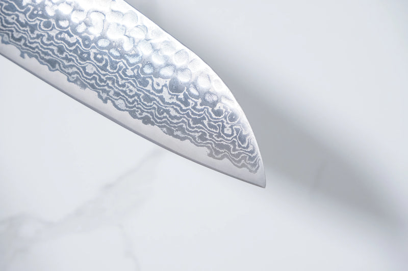 Tsunehisa Ginsan Santoku - Tsuchime Damascus 165mm (Siyah Bilezik)