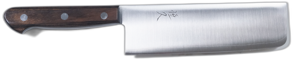 Tsunehisa SLD Nakiri - Migaki 165mm (Kahverengi Sap) bıçak anatomisi: ağız, sırt, sap ve tang bölümleri